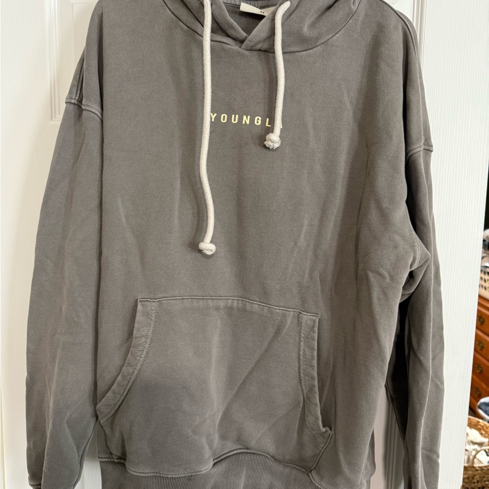 YoungLA Gray Hoodie with White Drawstrings